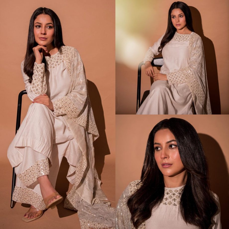 Classic Charm: Shehnaaz Gill Shows Her Ethnic Elegance In An Ivory Salwar Suit 889249