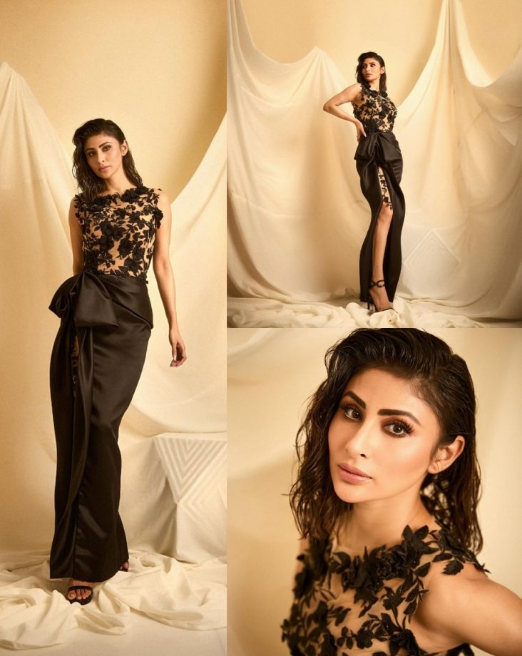 Elevate Your Wardrobe With Mouni Roy's On-Trend Beige And Black Maxi Dress 888879