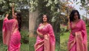 Ethereal Beauty: Monalisa Radiates Elegance In Timeless Pink And Gold Saree 889337