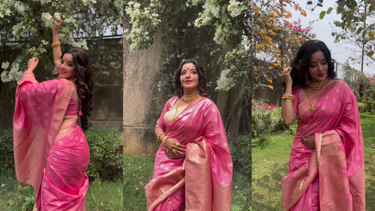 Ethereal Beauty: Monalisa Radiates Elegance In Timeless Pink And Gold Saree  | IWMBuzz