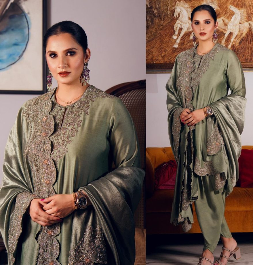 Ethereal Beauty: Sania Mirza Flaunts Flawless Style In An Olive Green Kurta Set; See Pics 886162