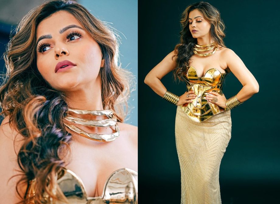 Ethereal Charm: Rubina Dilaik Looks Like A Vision Of Glamour In A Gold And Beige Dress 888310