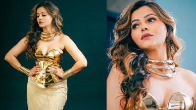 Ethereal Charm: Rubina Dilaik Looks Like A Vision Of Glamour In A Gold And Beige Dress