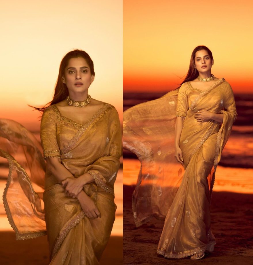 Ethereal Elegance: Priya Bapat Sets Heart Aflutter In A Gold Saree; See Pics 885717