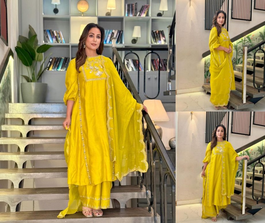 Ethnic Elegance: Hina Khan Sets Ethnic Glam In A Yellow Kurta Set, See Pics! 889119