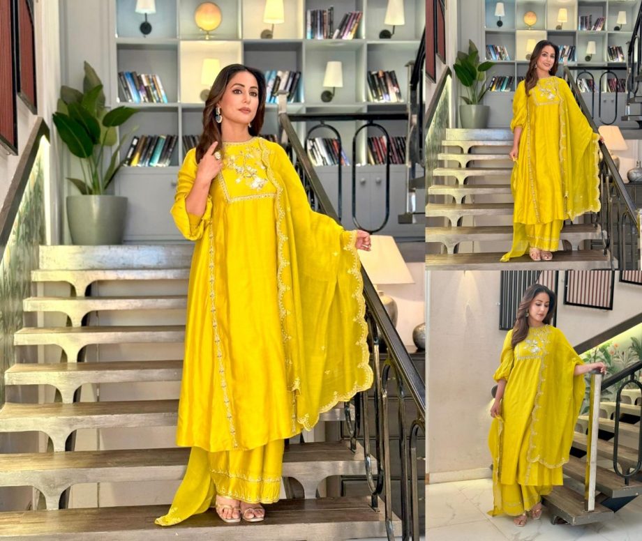Ethnic Elegance: Hina Khan Sets Ethnic Glam In A Yellow Kurta Set, See Pics! 889118