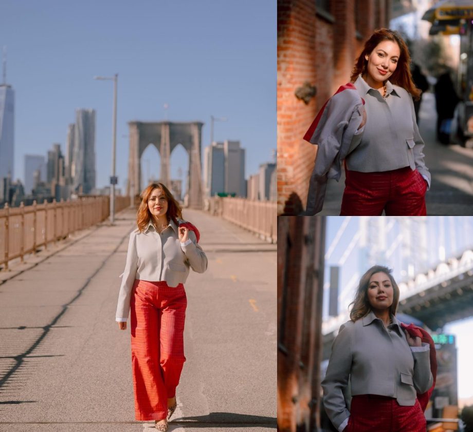 Fashion Forward: Munmun Dutta Stepping Out In Style In A Grey And Red Blazer Set 886901