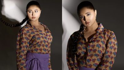 Get Inspired: Rashami Desai’s Classy Fusion Look In A Creamy Printed Shirt And Lilac Skirt