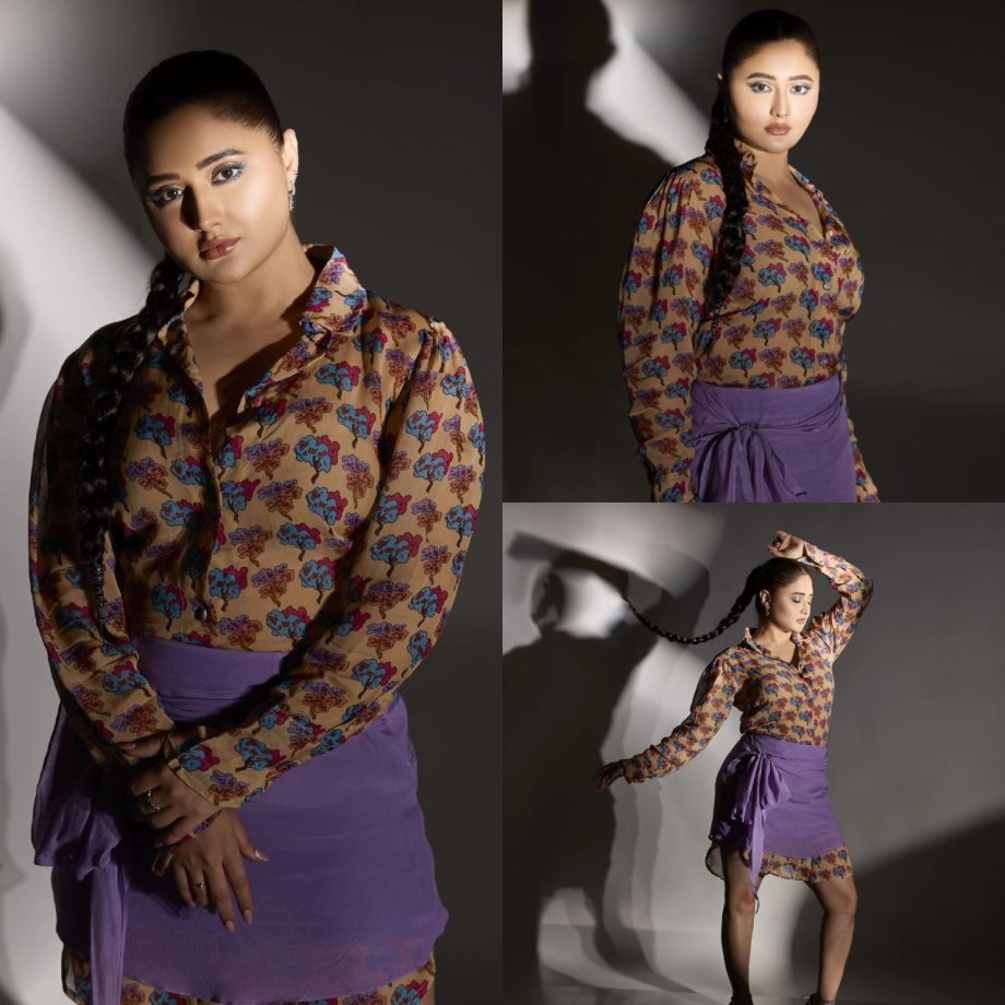 Get Inspired: Rashami Desai’s Classy Fusion Look In A Creamy Printed Shirt And Lilac Skirt 888584