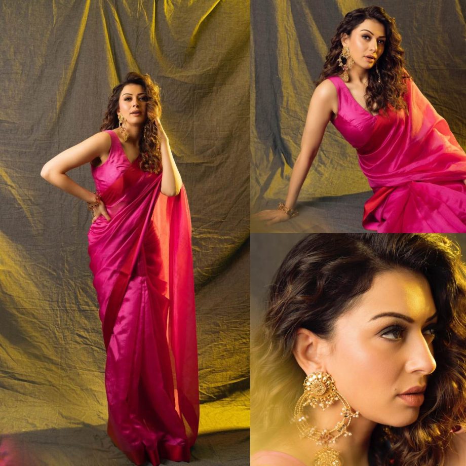 Hansika Motwani Slays In Hot Pink Satin Saree With Huge Chandbaliyan, Check Out 886205