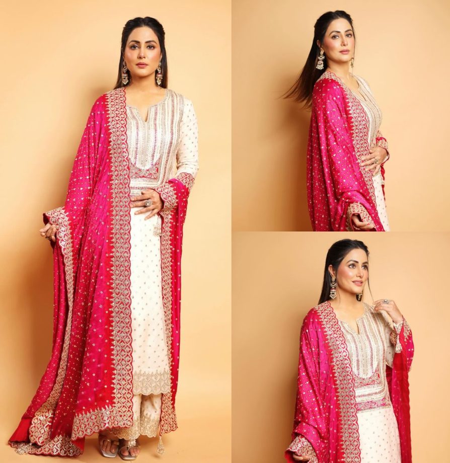 Hina Khan's Ivory Salwar Suit With Red Dupatta Looks Perfect To Glam Up This Eid, Take Cues 888730