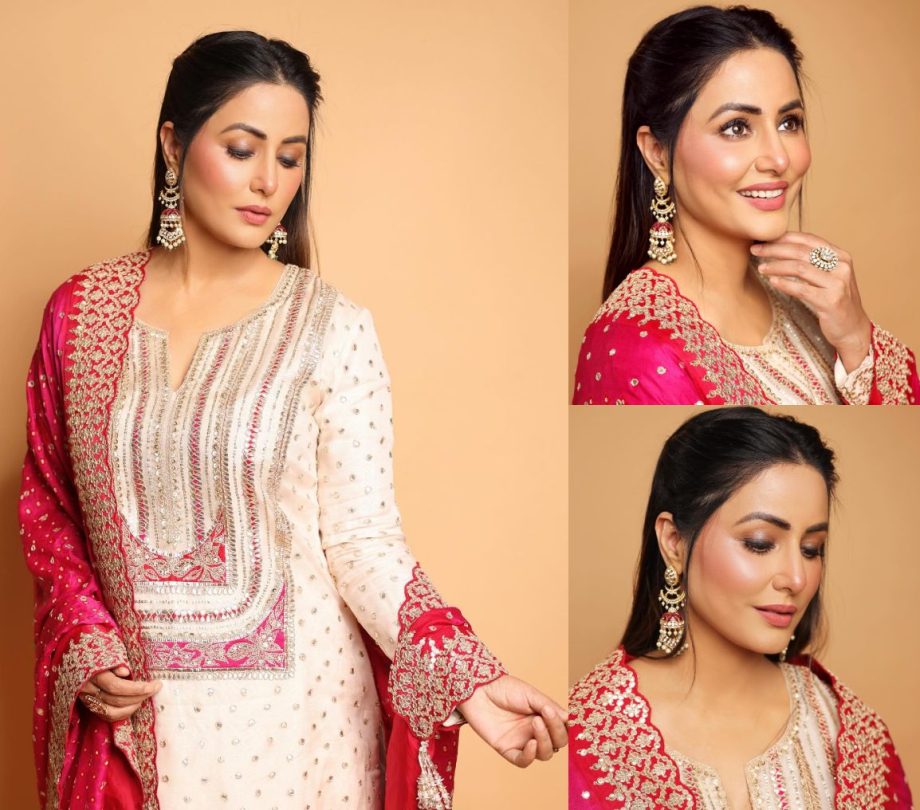Hina Khan's Ivory Salwar Suit With Red Dupatta Looks Perfect To Glam Up This Eid, Take Cues 888731