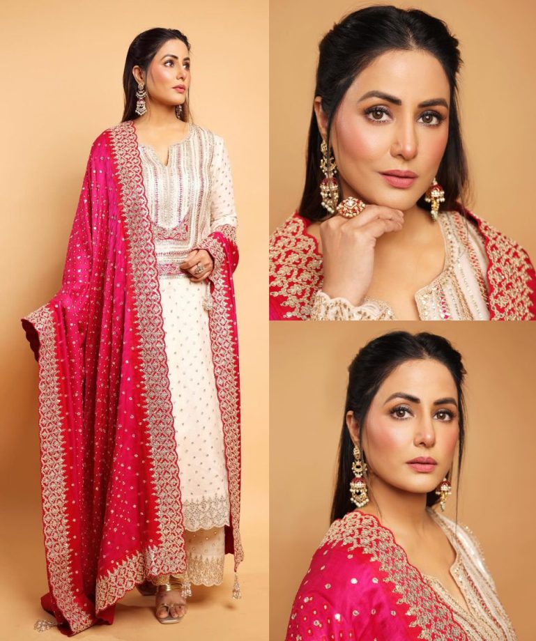Hina Khan's Ivory Salwar Suit With Red Dupatta Looks Perfect To Glam Up This Eid, Take Cues 888732