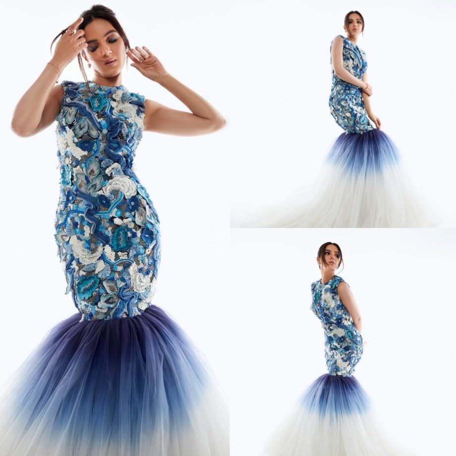Jasmin Bhasin Channels Mermaid Magic In Blue Fishtail Gown 889448