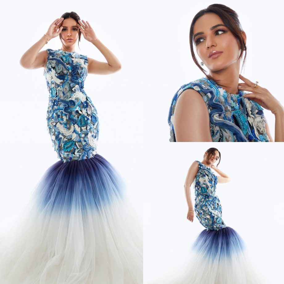 Jasmin Bhasin Channels Mermaid Magic In Blue Fishtail Gown 889449