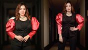 Munmun Dutta Stuns In Black Pantsuit And Playful Peach Sleeves, See How
