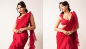 Nora Fatehi Stuns In Red Saree With Ruffles And Grace