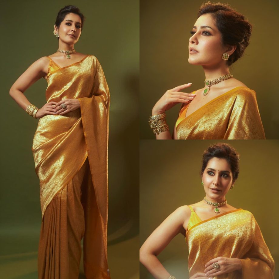 Raashii Khanna Exudes Grace And Glamour In A Mustard Yellow Banarasi Saree, See Photos! 888942