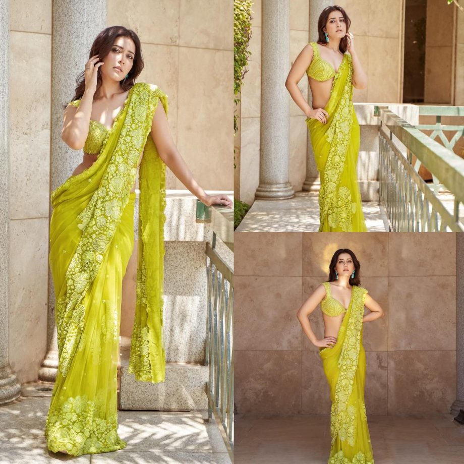 Raashii Khanna Is A Sight-to-behold In Refreshing Green Threadwork Saree 889461