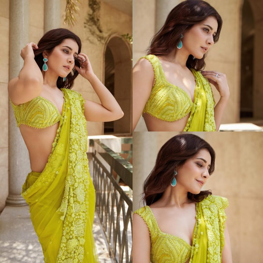 Raashii Khanna Is A Sight-to-behold In Refreshing Green Threadwork Saree 889462