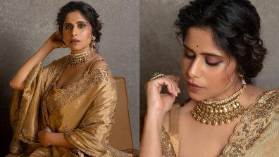 Saie Tamhankar Personifies Royal Elegance In Golden Six Yards Saree With Statement Accessories, See Photos