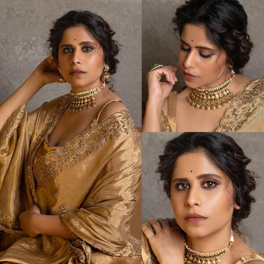 Saie Tamhankar Personifies Royal Elegance In Golden Six Yards Saree With Statement Accessories, See Photos 886202