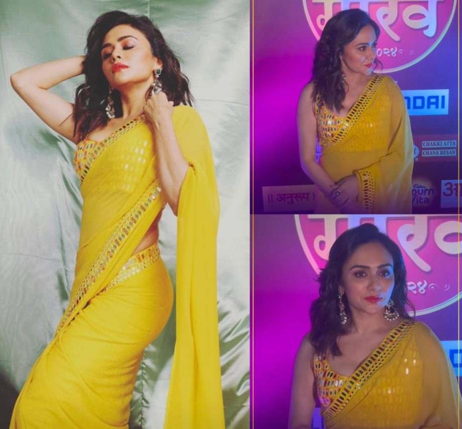 Saree Swag: Amruta Khanvilkar Reigns Supreme In A Yellow Mirror Work Saree 885554