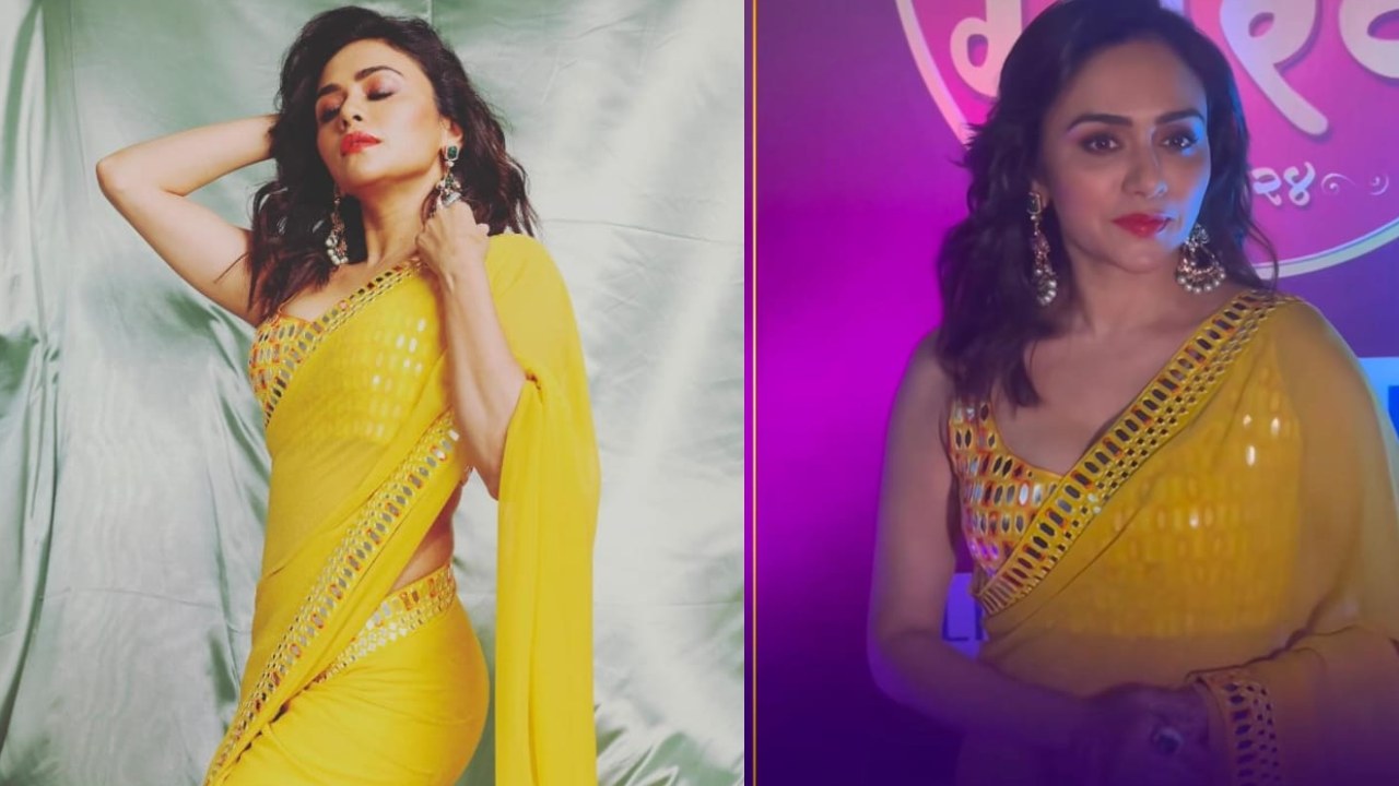 Saree Swag: Amruta Khanvilkar Reigns Supreme In A Yellow Mirror Work Saree 885553