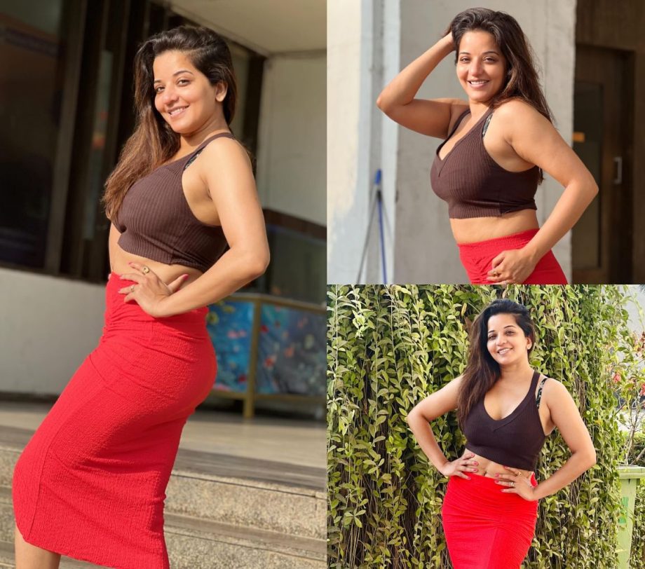 Sensation Style: Monalisa Sets The Temperature Soaring In A Brown Crop Top And Red Skirt, See Pics 887525