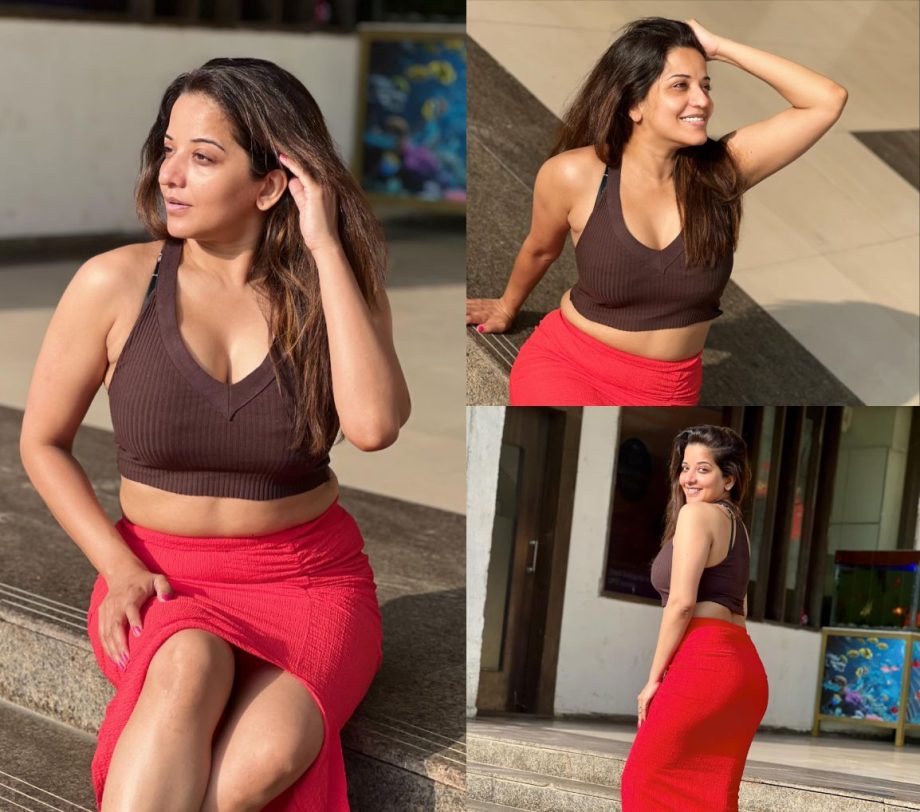 Sensation Style: Monalisa Sets The Temperature Soaring In A Brown Crop Top And Red Skirt, See Pics 887526