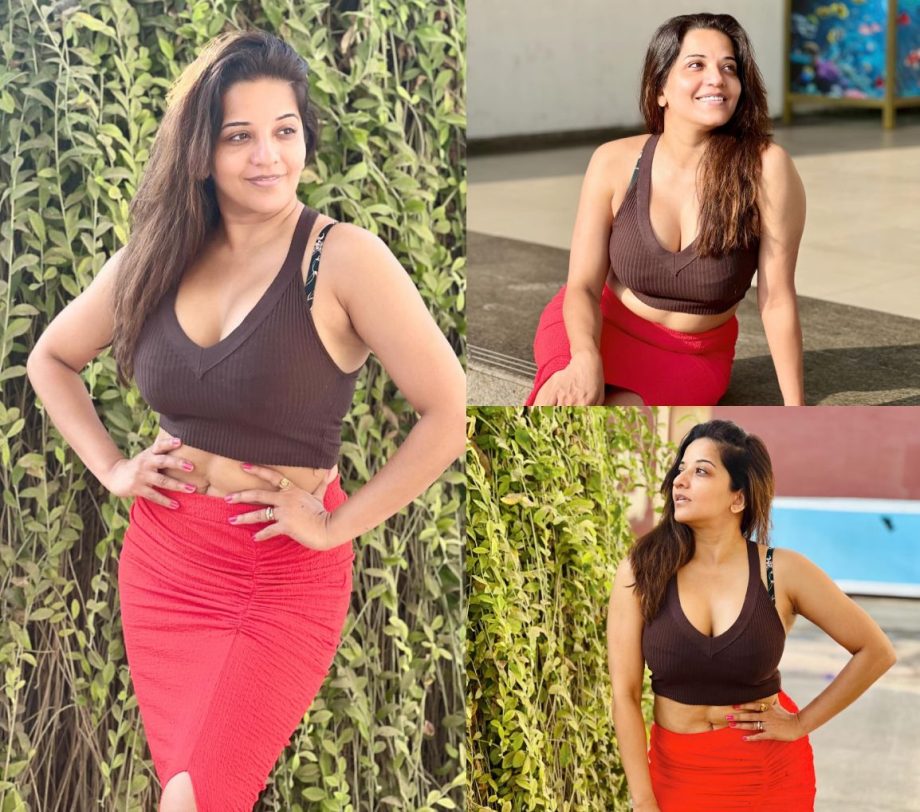 Sensation Style: Monalisa Sets The Temperature Soaring In A Brown Crop Top And Red Skirt, See Pics 887527