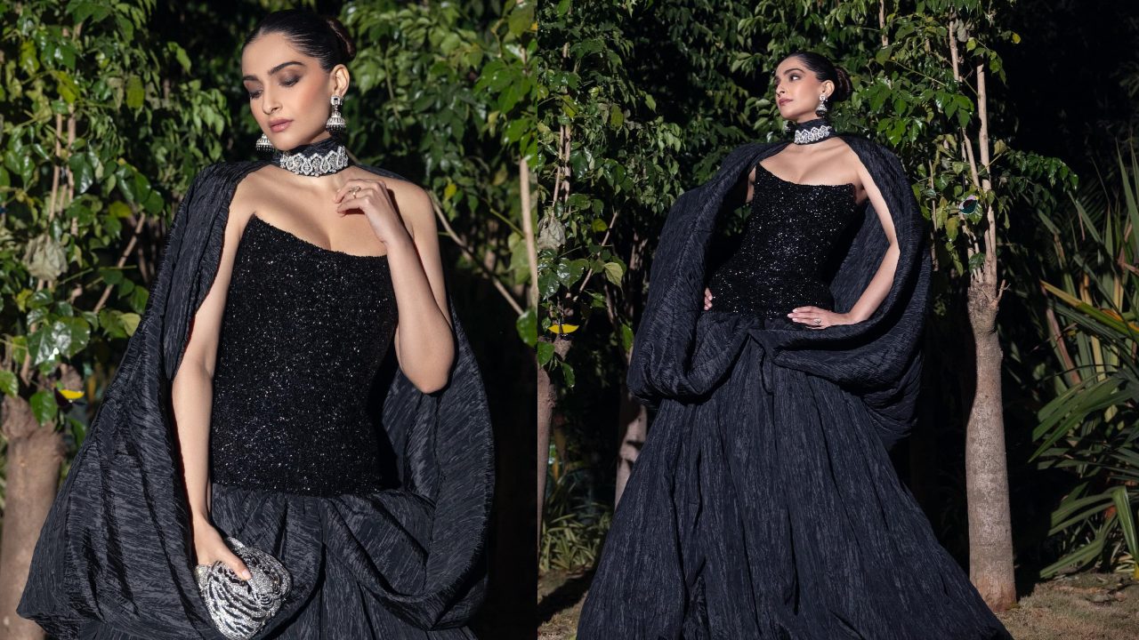 Sonam Kapoor Makes Bewitching Entry To A Party In Black Shimmery Gown 884716