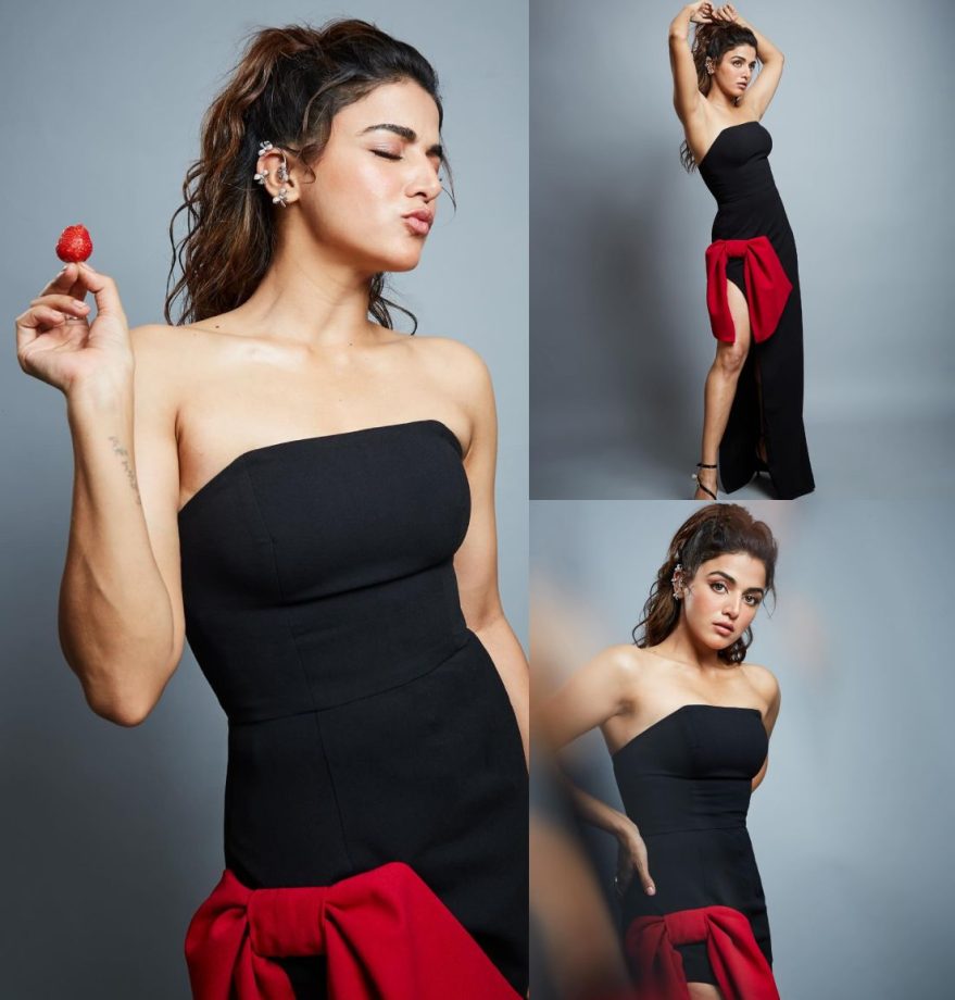 Sultry Style: Wamiqa Gabbi’s Show-Stopping Appearance In A Black And Red Slit Gown 886339