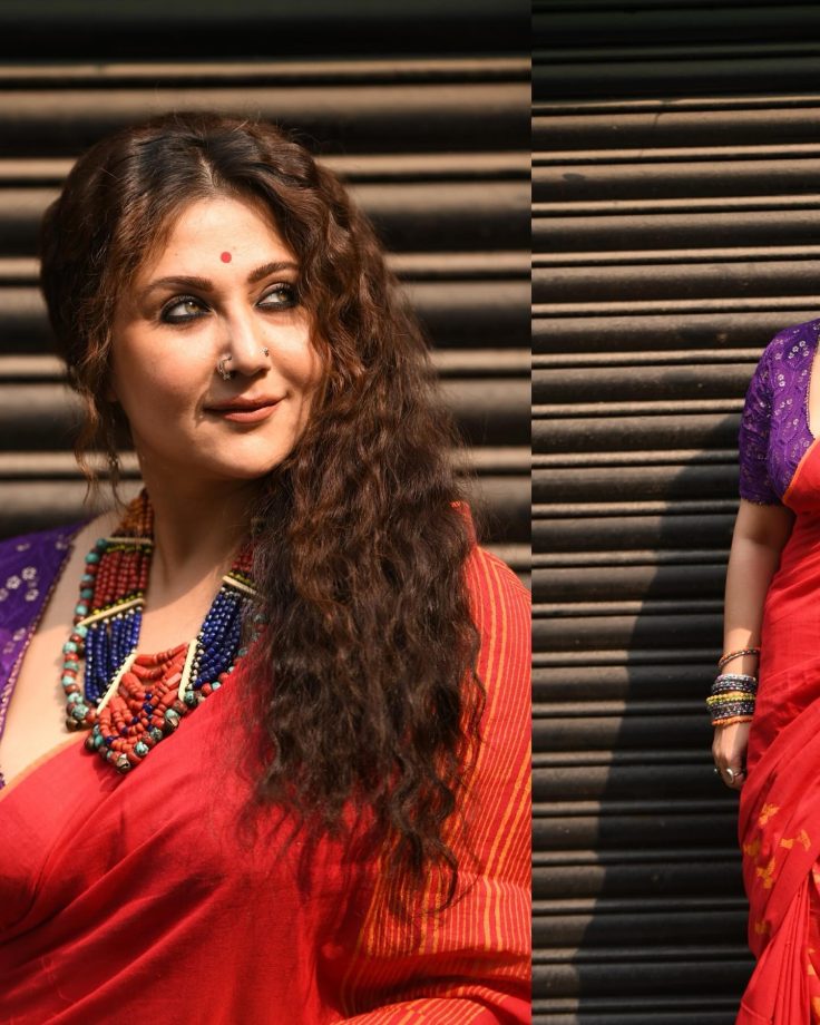 Swastika Mukherjee Elevates Ethnic Fashion In A Red And Purple Printed Saree, See Photos! 888481