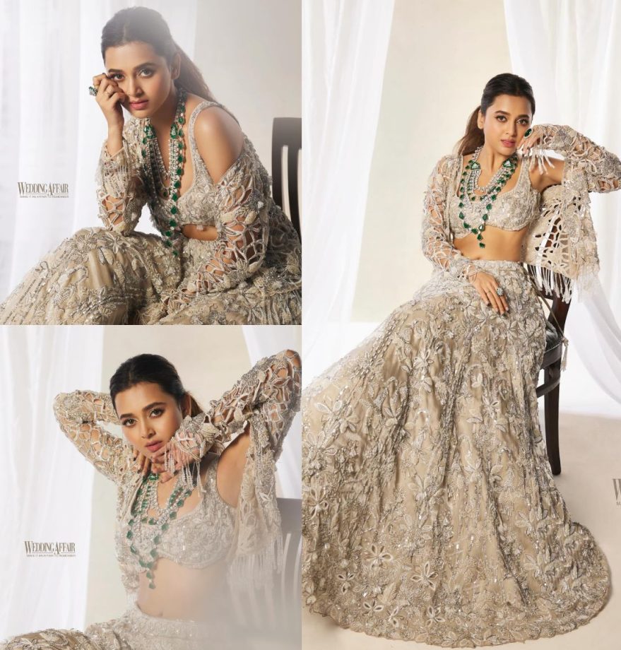 Tejasswi Prakash Makes A Regal Fashion Statement In A Champagne And Silver Lehenga Set 885707