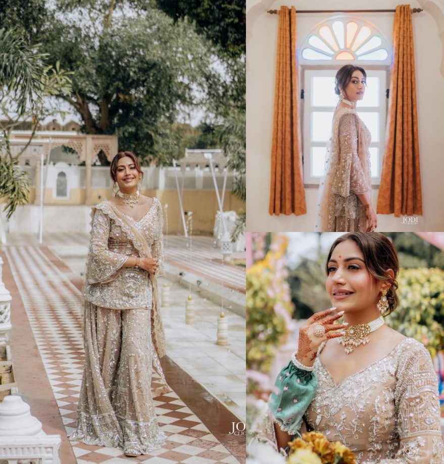 Timeless Beauty: Surbhi Chandna Grabs Our Attention In A Beige And Silver Gharara Set At Chooda Ceremony; Check Now! 886371