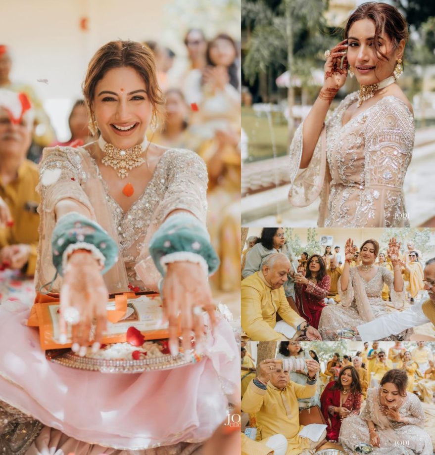 Timeless Beauty: Surbhi Chandna Grabs Our Attention In A Beige And Silver Gharara Set At Chooda Ceremony; Check Now! 886373