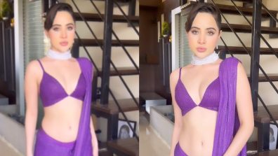 Urfi Javed Steals Spotlight Embracing Her Look In Stunning Purple Sequin Saree, See How