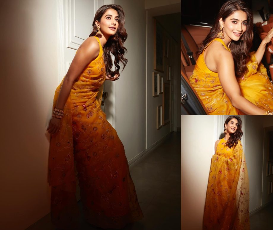 Who Looks Captivating In Yellow Threadwork Saree- Pooja Hegde Or Jannat Zubair? 889096