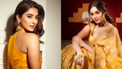 Who Looks Captivating In Yellow Threadwork Saree- Pooja Hegde Or Jannat Zubair?