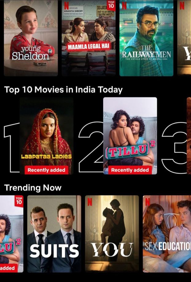Aamir Khan Productions Laapataa Ladies, directed by Kiran Rao, trends at No. 1 on the digital platform! The film tops the charts in 'Top 10 Indian Movies' 893230