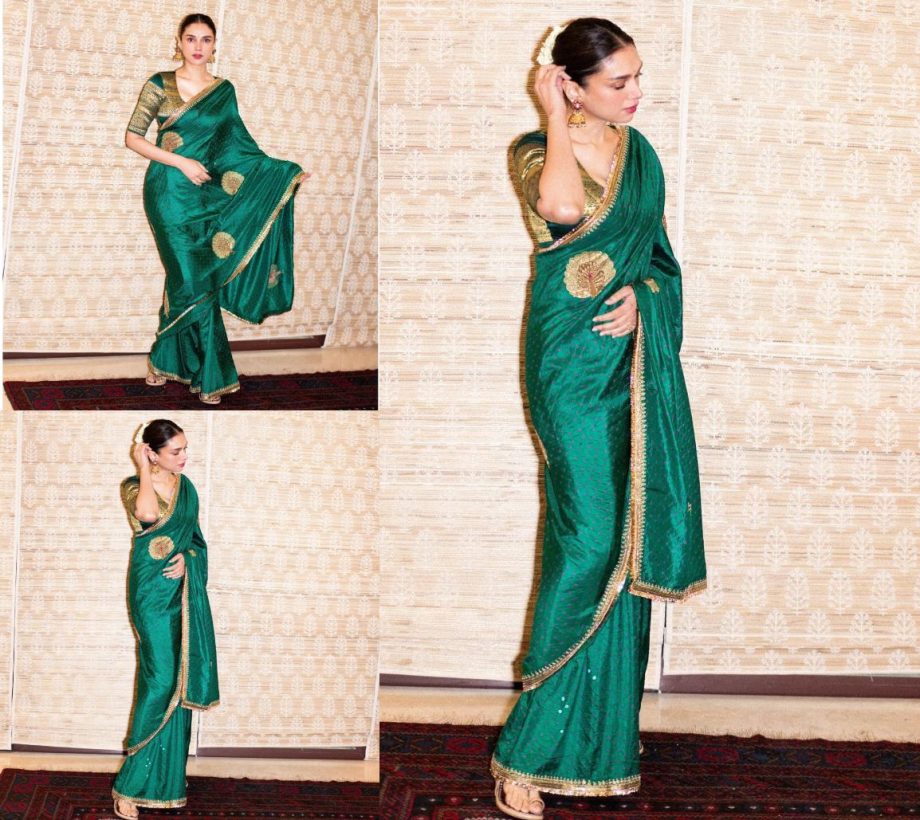 Aditi Rao Hydari looks Elegant in a Green Silk Bandhani Saree with Peacock Patterns and a Matching Blouse; See Pictures! 892402