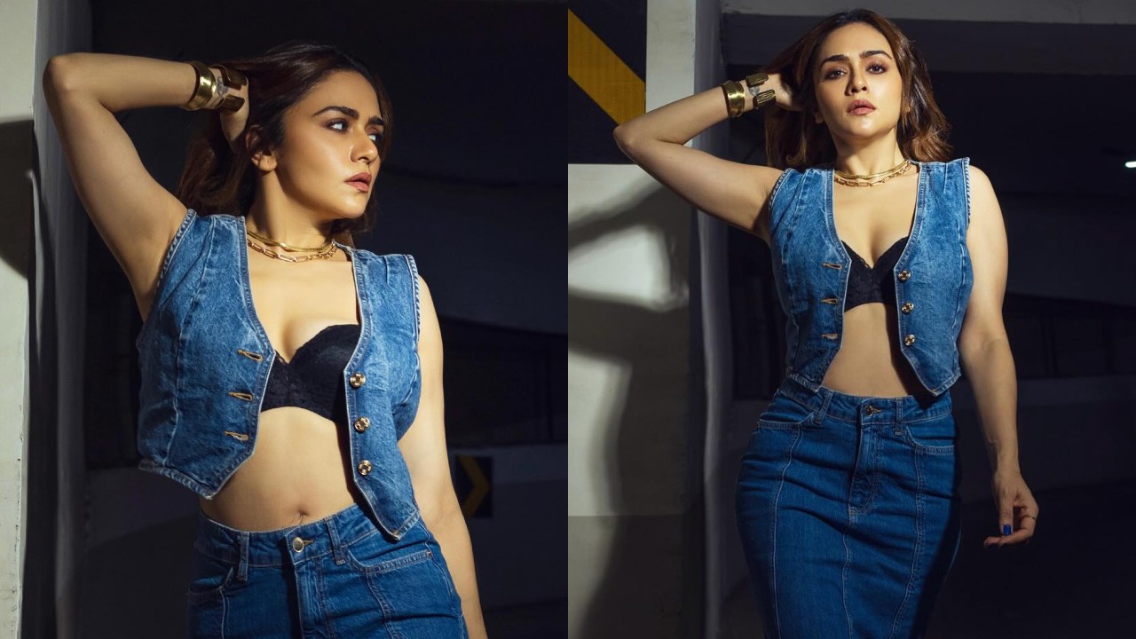 Amruta Khanvilkar Rocks The Denim Trend In A Blue Vest And Skirt 891370