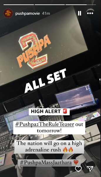 As Pushpa 2: The Rule teaser is all set to drop tomorrow, the makers teases the fans with the image from the studio, saying