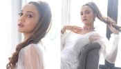 Ashi Singh Channels Princess Vibes in a white Satin Dress with Dramatic Sheer Sleeves, See Pics!
