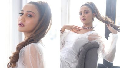 Ashi Singh Channels Princess Vibes in a white Satin Dress with Dramatic Sheer Sleeves, See Pics!