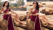 Ashi Singh Makes Waves Posing Hot On Rock Wearing Vintage One-shoulder Blouse & Mini-skirt 891966