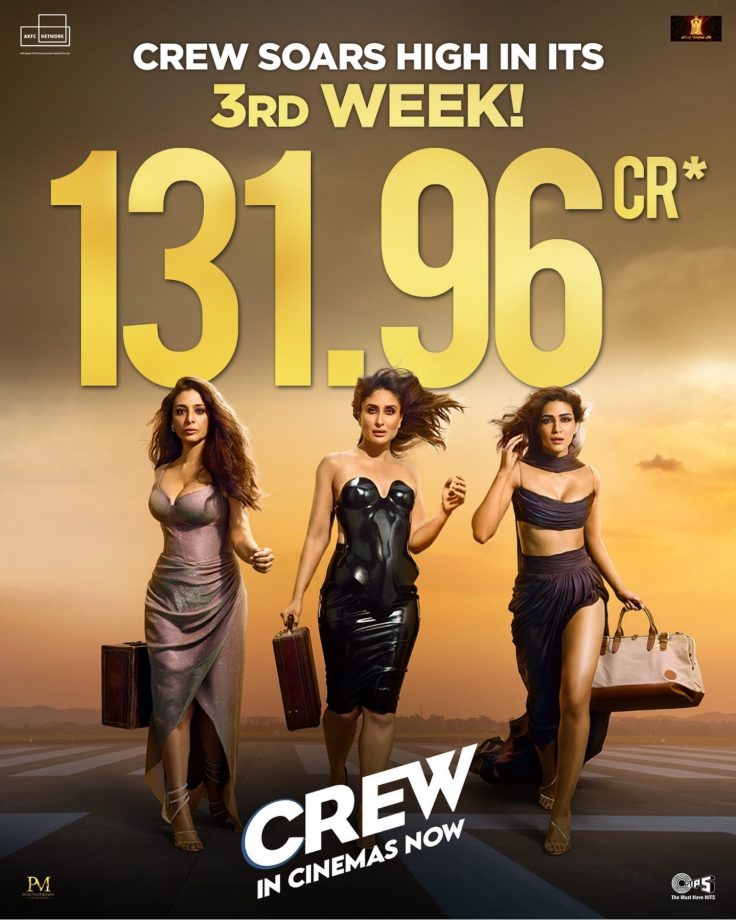Crew fly high with strong content winning against big films on 3rd weekend! Collects 4 Cr. gross Worldwide on Saturday, Day 16! Total gross worldwide reach to 131.96 Cr.! 891557