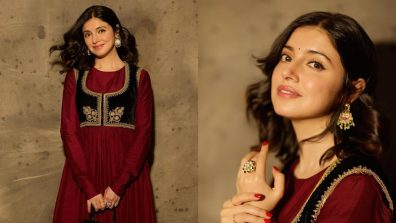 Divya Khossla Radiates Royalty in a Maroon Anarkali and Black Koti, See Photos!