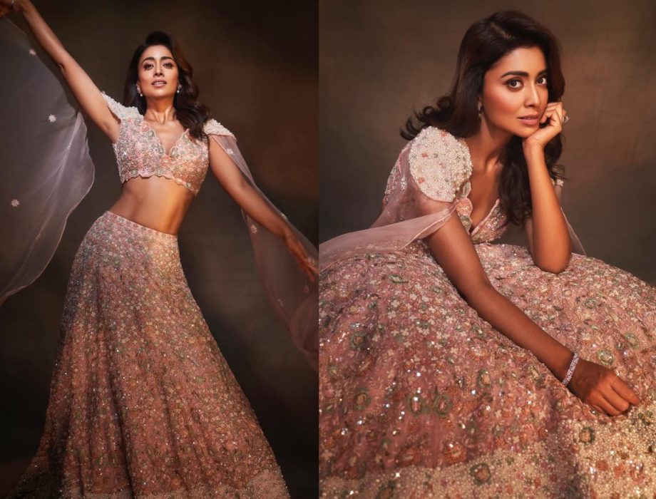 Ethereal Beauty: Shriya Saran Bedecks Herself in a Pink Floral Lehenga Set, Creating Magic for Fablook Magazine's Photoshoot! 892744